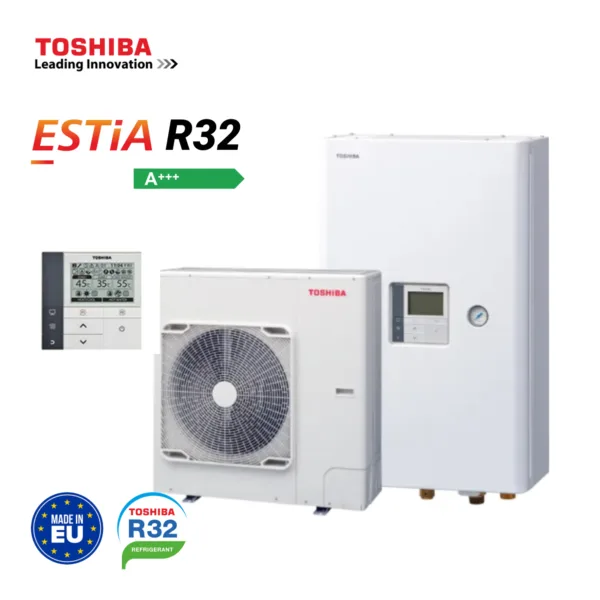 Toshiba, външно и вътрешно тяло термопомпа Estia R32 - 18,39kW