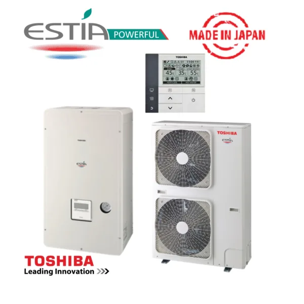 Toshiba, външно и вътрешно тяло термопомпа Estia Powerful R410 - 16,92kW
